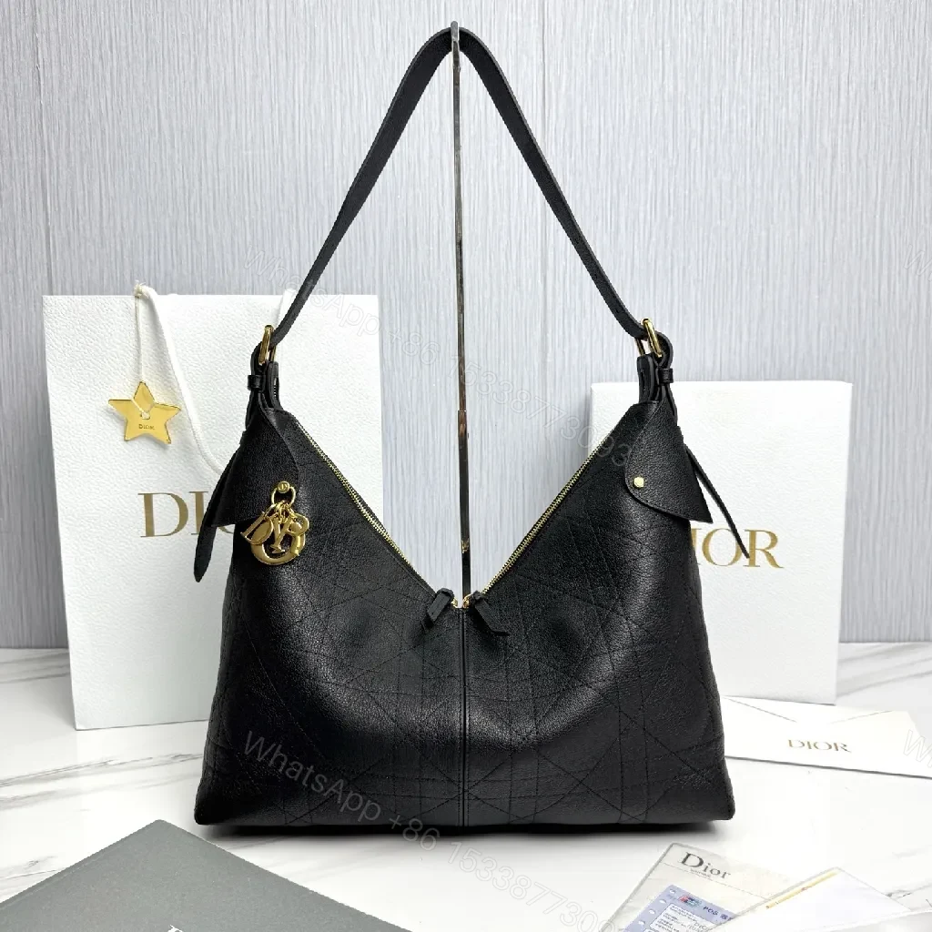 Black Leather Shoulder Bag with Gold Charm, Practical Chic — view 1
