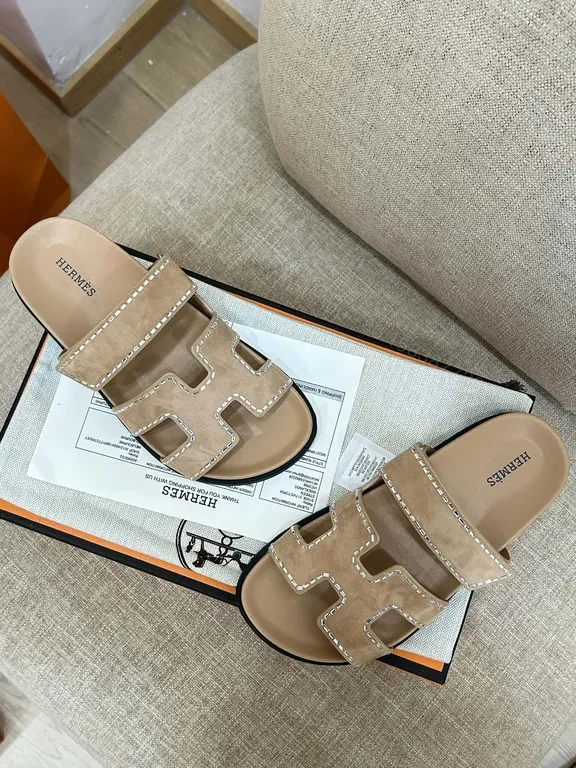 View 2 of Soft-Tone Leather Sandals with H Motif â€“ Luxe Everyday Comfort