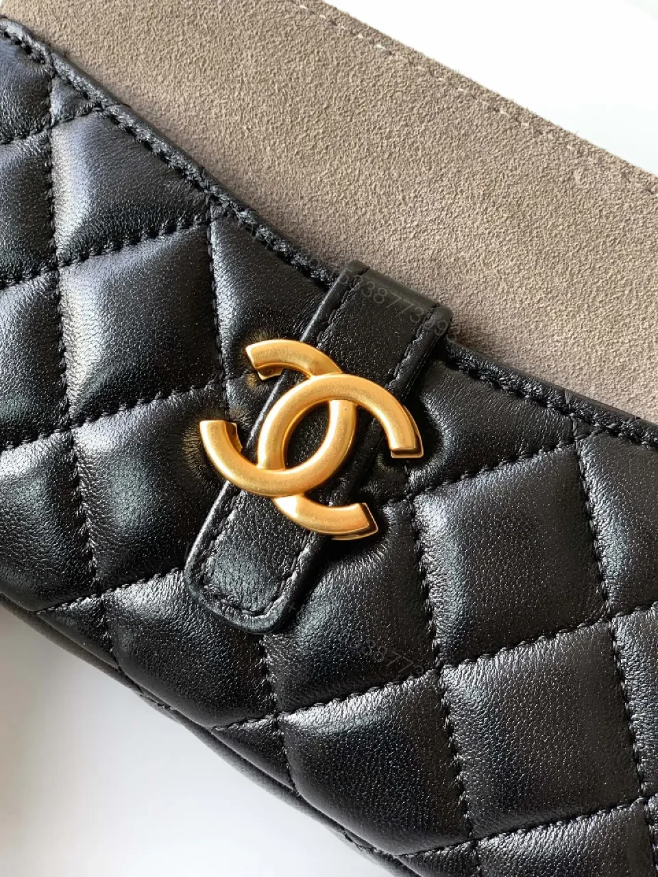 View 8 of Quilted Leather Shoulder Bag: Gold Emblem, Two-Tone