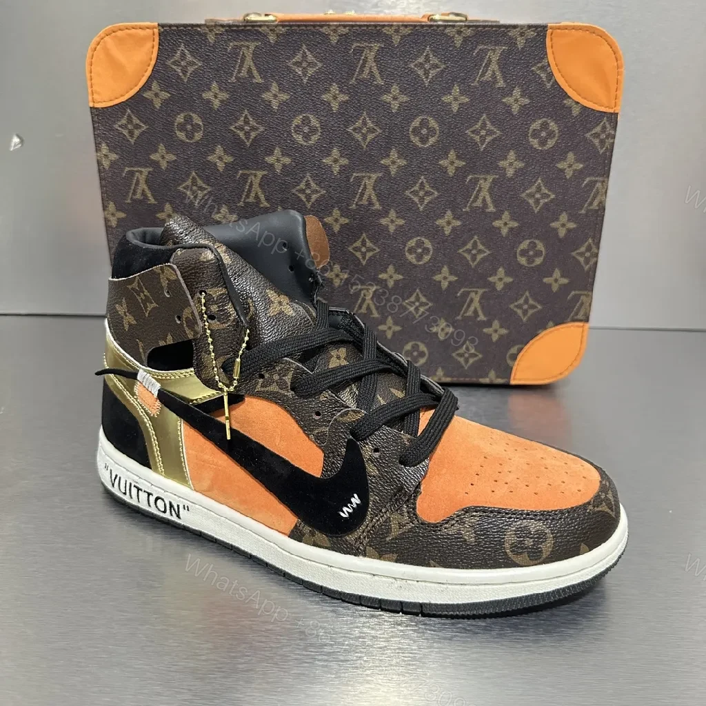 View 4 of Bold Contrast Luxe High-Top Sneakers with Monogram Accents