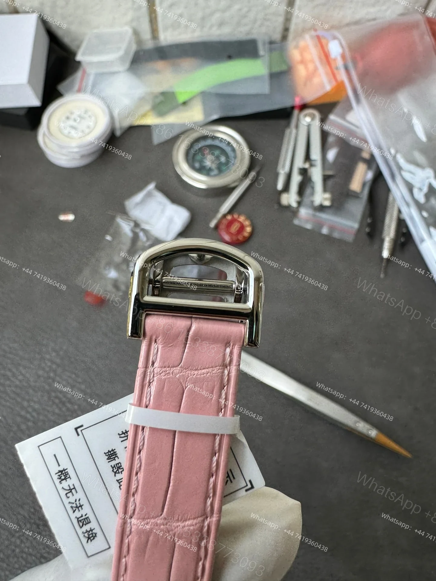 View 12 of Cartier Super Clone Ballon Bleu Diamond Bezel 33MM Pink Leather Strap