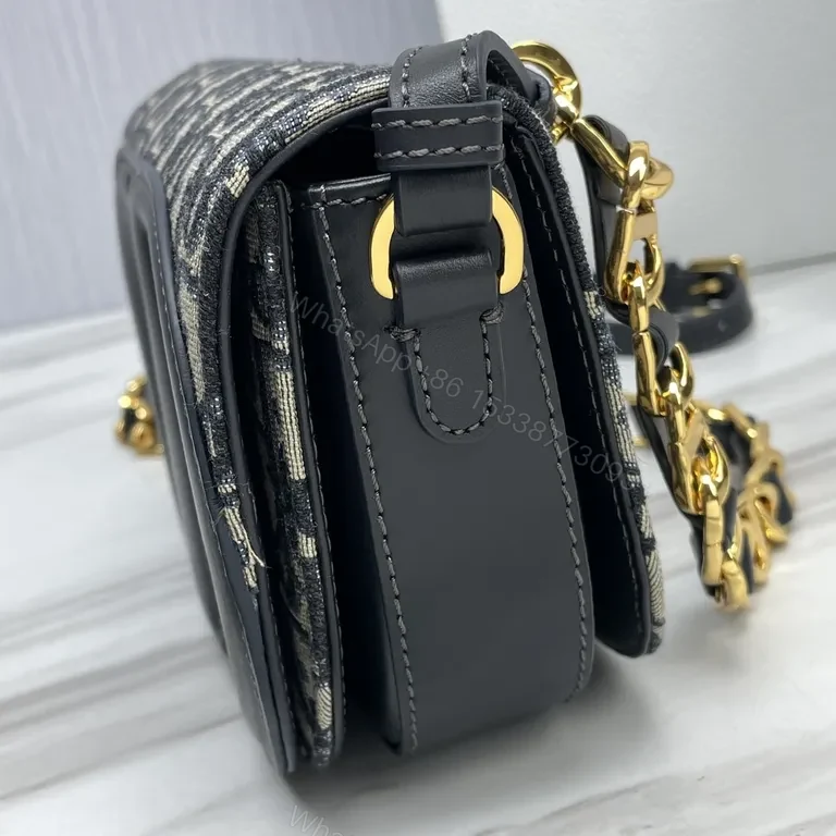 View 5 of Chic Dior-Inspired Canvas & Leather Shoulder Bag