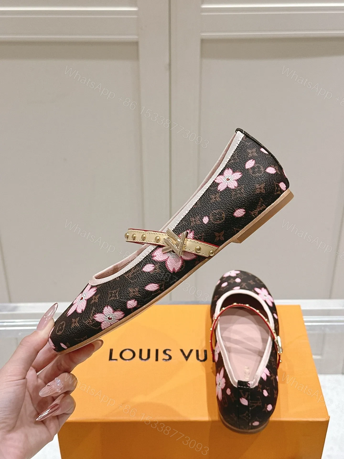 View 6 of LV Women Brown Canvas Pink Floral Patterned Flats