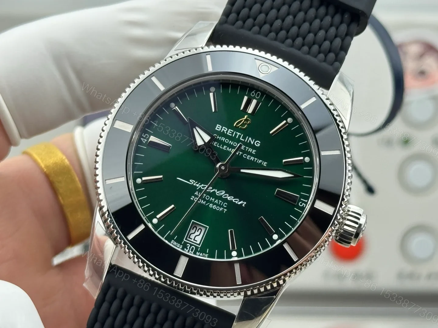 View 5 of Breitling Superocean Heritage Green Rubber Replica 46MM Premium B20 Diver Edition AB2020121L1S1