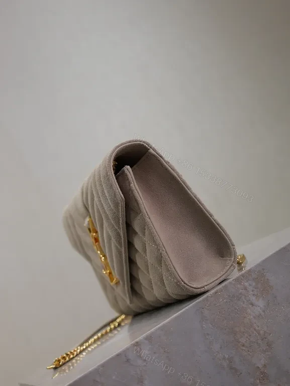 View 7 of Taupe Quilted Luxe Shoulder Bag with YSL Emblem