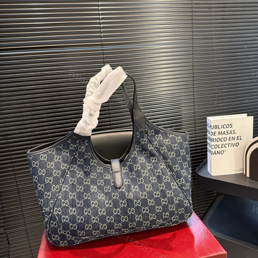 View 3 of Gucci Mercato Medium Tote Bag Denim Navy Blue 36Cm