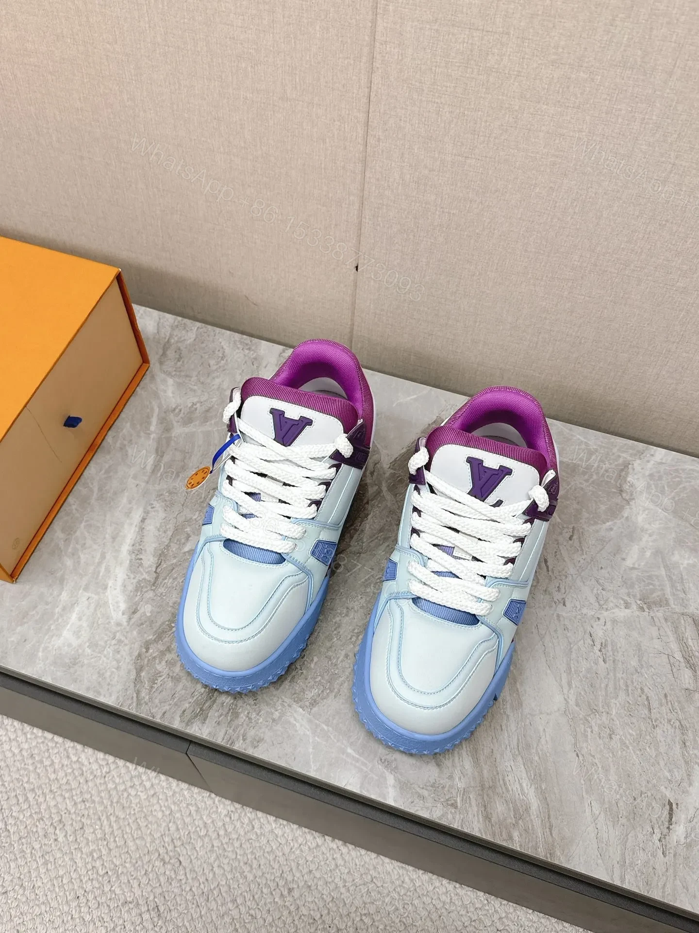 View 4 of LV Women Blue White Leather Sneakers