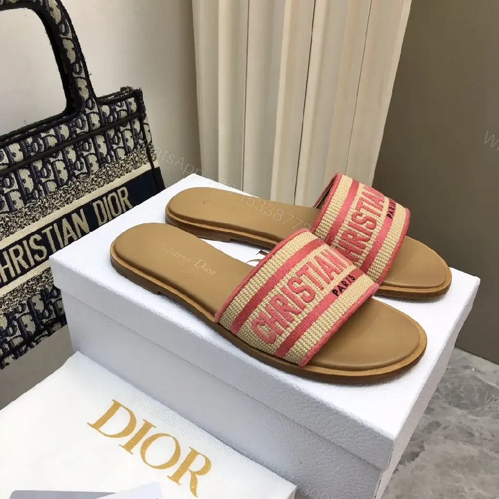 View 10 of Red Striped Straw Summer Sandals with Dior Logo Sliders