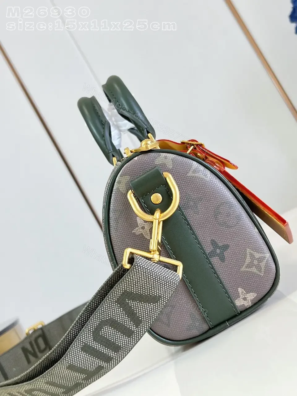 View 6 of Green Leather-Trim Satchel: Monogram Modern Luxury Bag