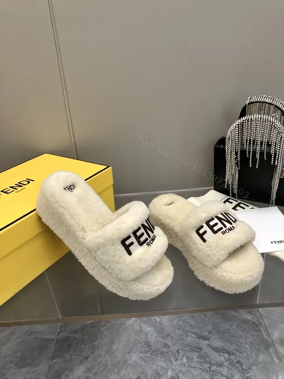 View 2 of Off-White Material: Fendi Shearling Slides - Cozy Luxe Footwear