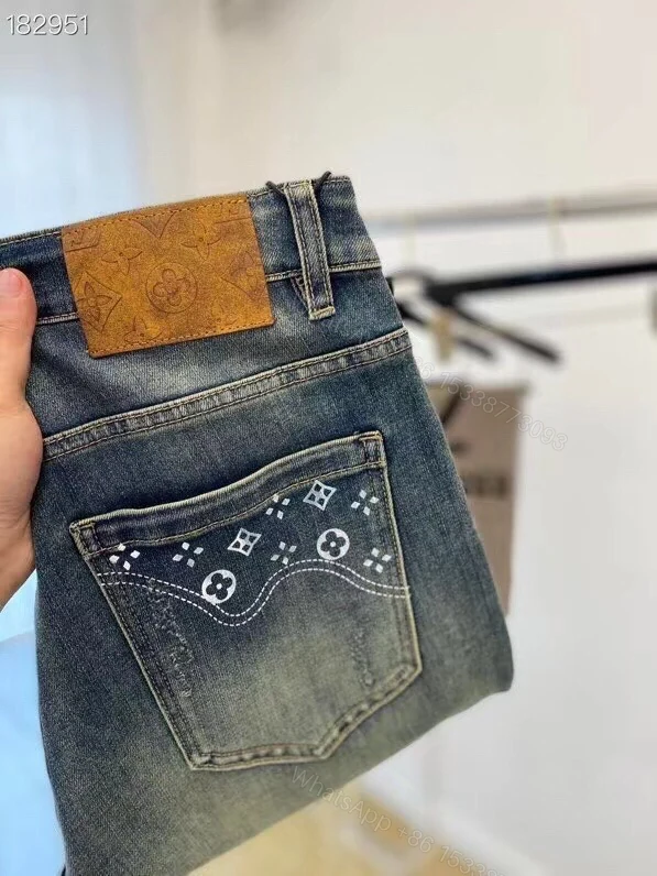 LV A貨男士牛仔長褲白色老花口袋復古刷色款 — view 1