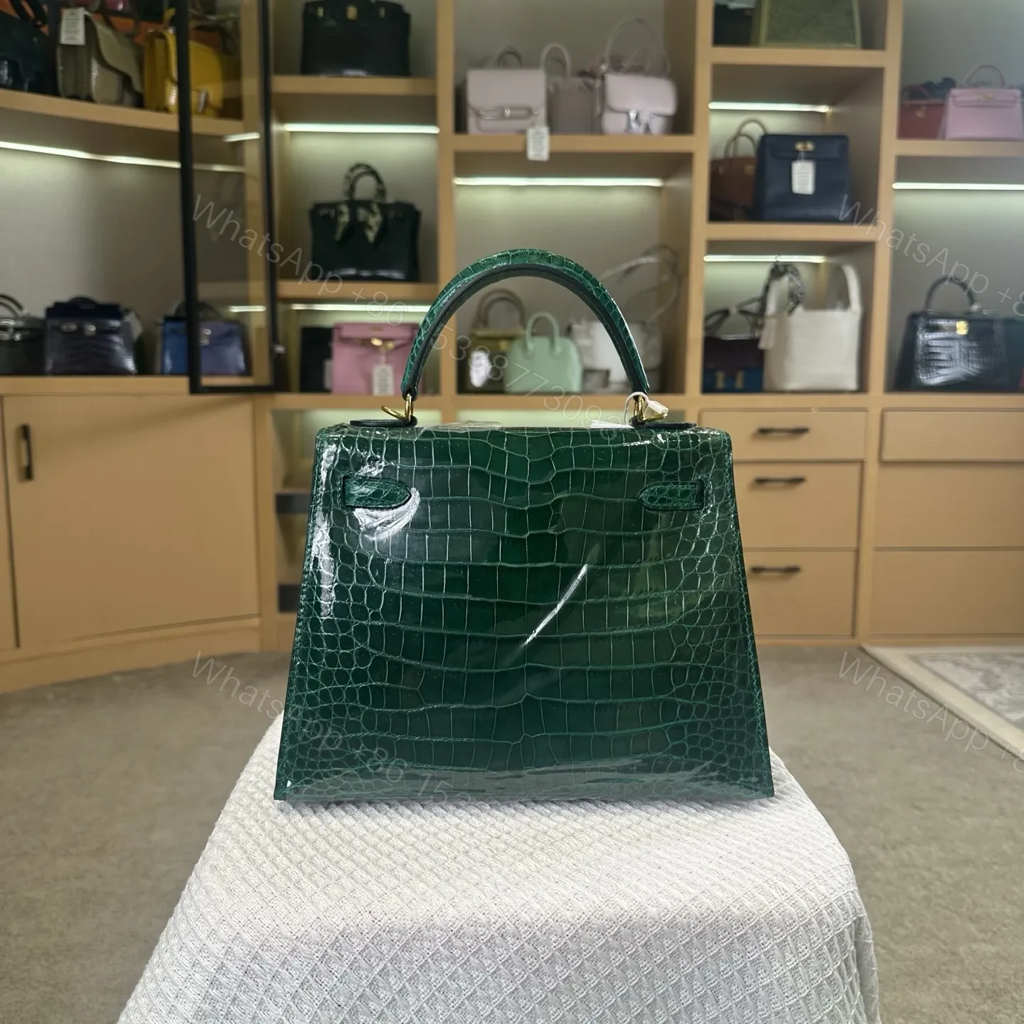 View 2 of Hermes Kelly 25cm Emerald Green Gold Hardware