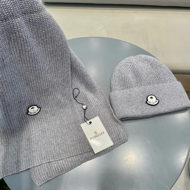 View 8 of Cozy Knit Beanie & Scarf Set â€” Moncler Luxe, Gray, Premium Knit