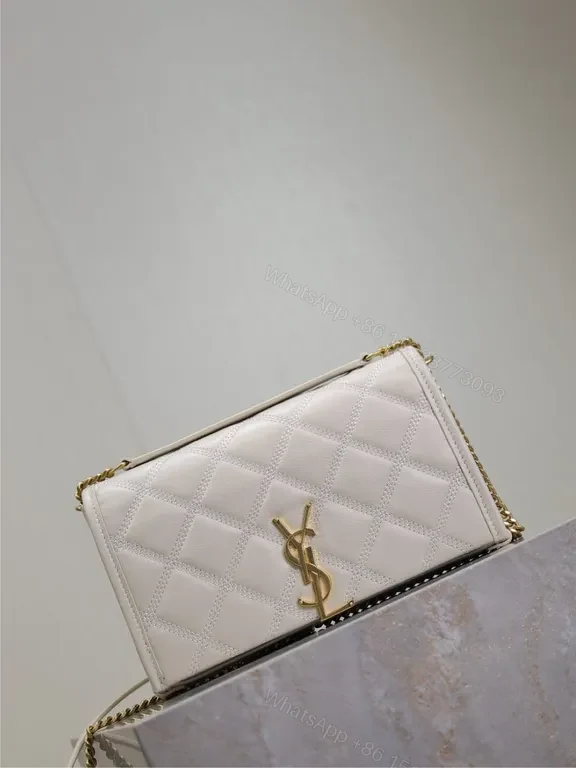 View 2 of White Quilt Leather Crossbody Bag with Gold YSL Logo