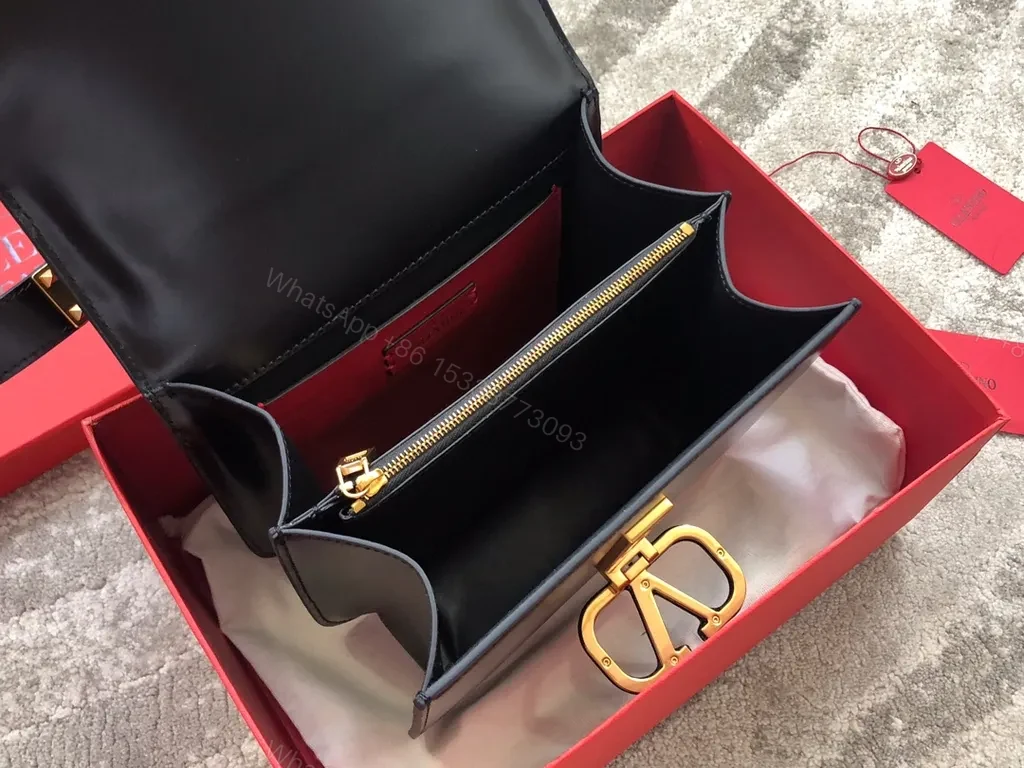 View 2 of Chic Black Leather Bag: Gold Chain, Valentino-Inspired Luxury Bag