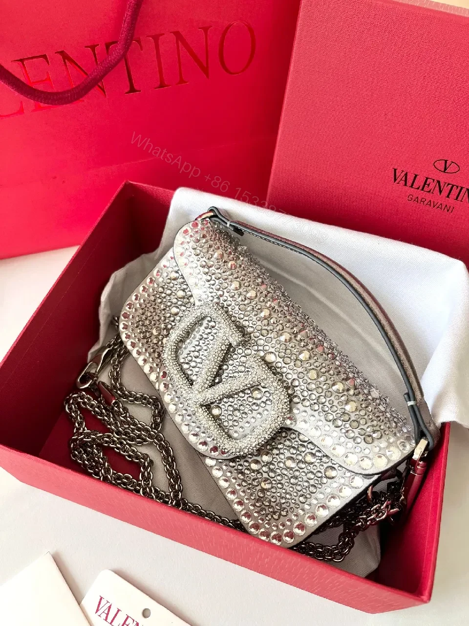 View 8 of Glam Rock Crystal-Embellished Mini Bag with Logo Twist