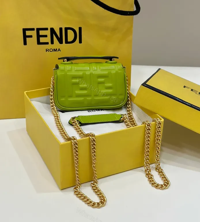 View 2 of Vivid Green Fendi Mini Bag: Bold Texture, Gold Detailing