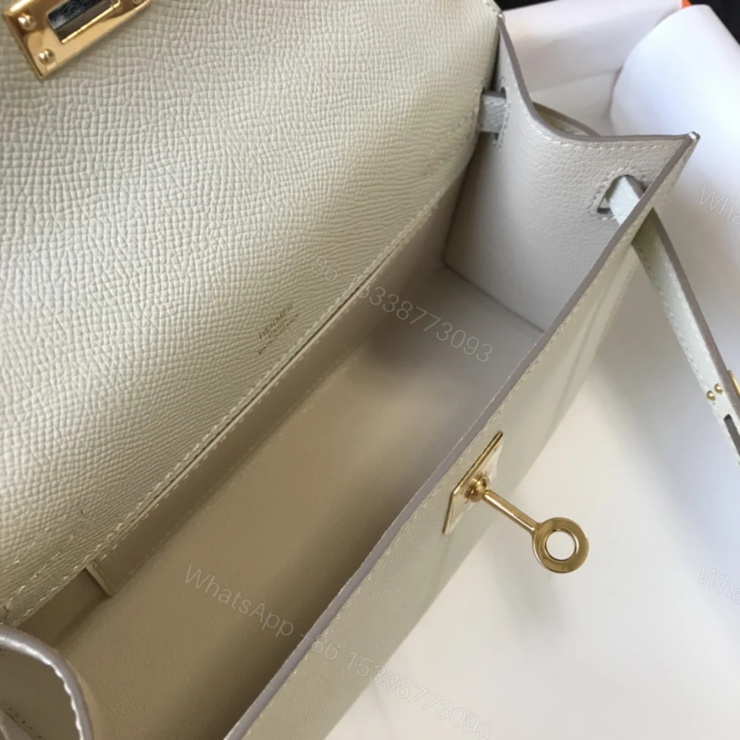 View 10 of HERMES MINI KELLY POCHETTE GOLD TONED HARDWARE WHITE 22CM