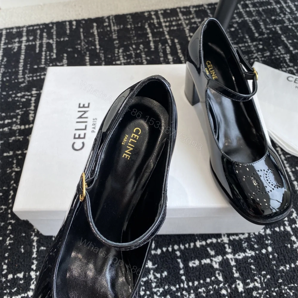 View 6 of 高仿Celine*360314582穿孔LOGO瑪麗珍鞋漆皮黑色6.5CM免檢版