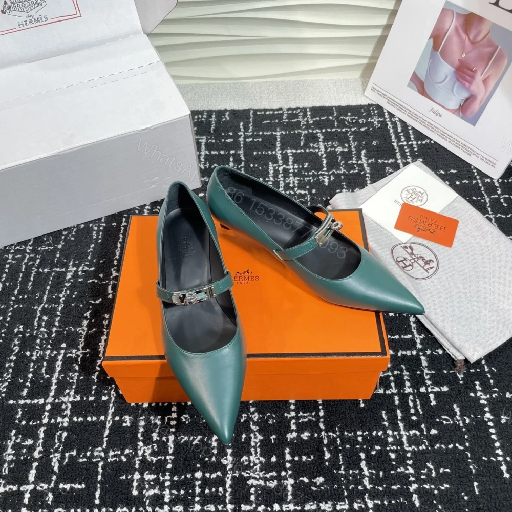 View 3 of 高仿Hermes*Kelly系列H251007Z05小牛皮高踭鞋祖母綠4CM免檢版