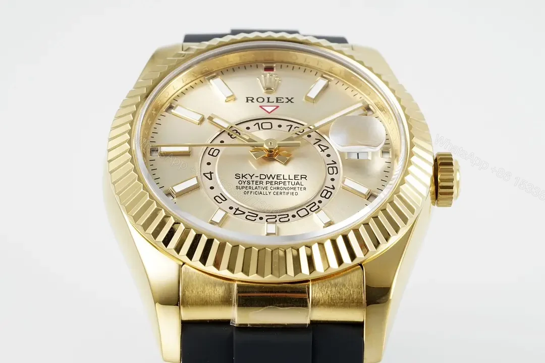 View 3 of Rolex Sky-Dweller Champagne Watch Yellow Gold Oysterflex Ultimate 42MM 336238-0001