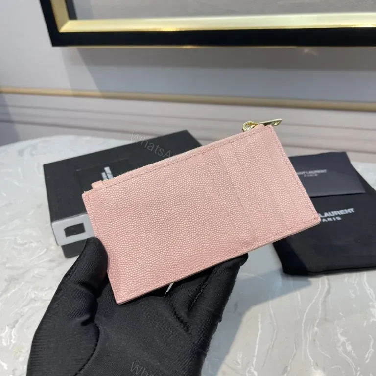 View 5 of Chic Pink Quilted Card Wallet â€” YSL Luxury Compact Style