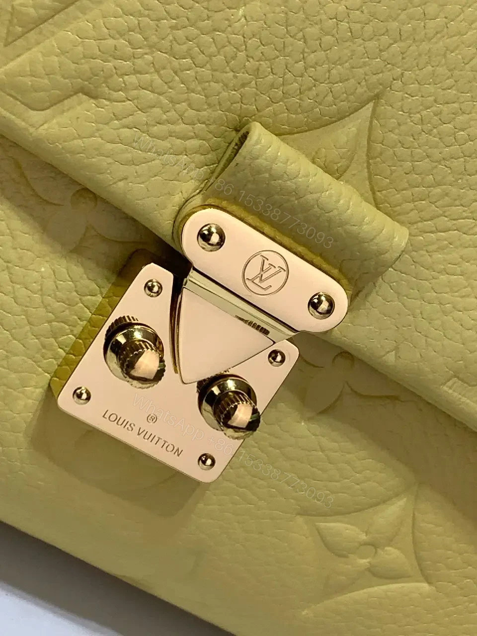 View 7 of Pale Yellow Embossed Satchel: Lux Vintage Top-Handle Bag