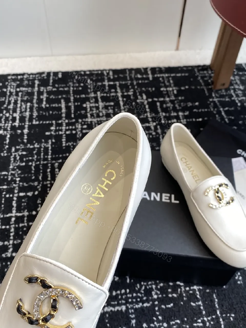 View 9 of White Leather Loafers with Signature Hardware, Luxury Comfort
