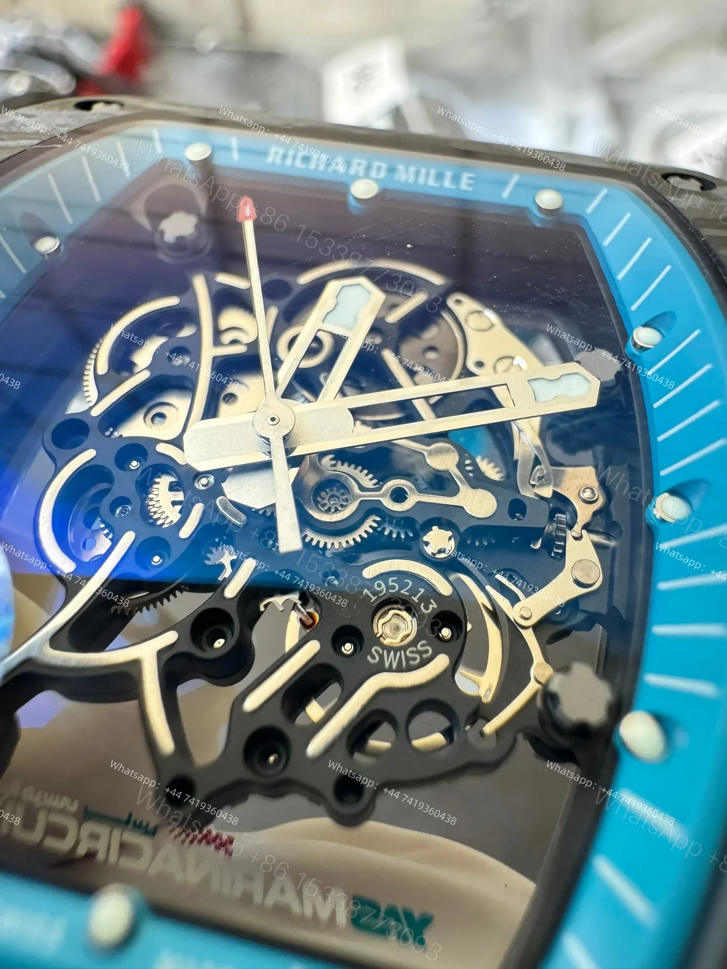 View 4 of Super Clone Richard Mille RM 055 Carbon TPT Blue Rubber Strap 1:1 Replica Watch