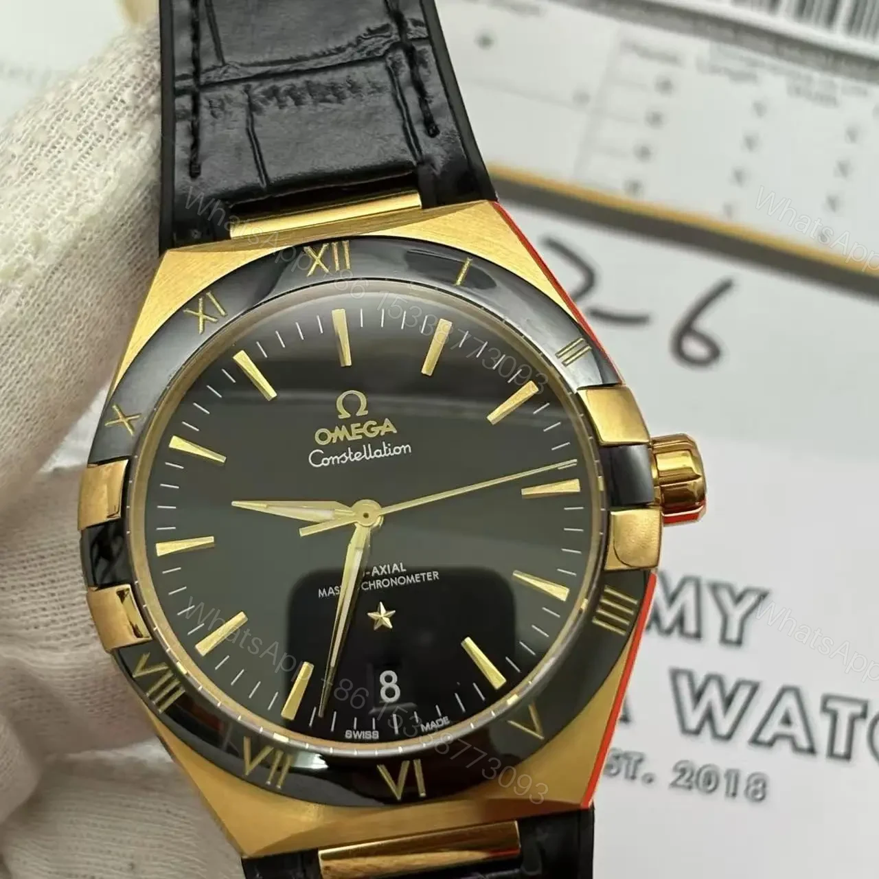 View 2 of Replica Omega Constellation Men Automatic Black Leather Watch O13163412101001