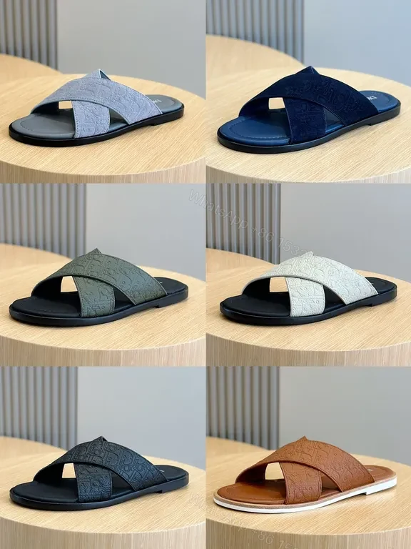 View 7 of Chic Leather Slide Sandals with Monogram Texture