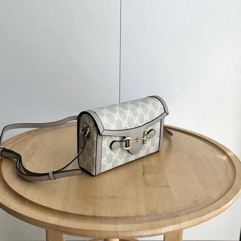 View 3 of Gucci Horsebit 1955 Mini Bag‎ Beige And White GG Supreme 18Cm ‎699296 UULBG 9683