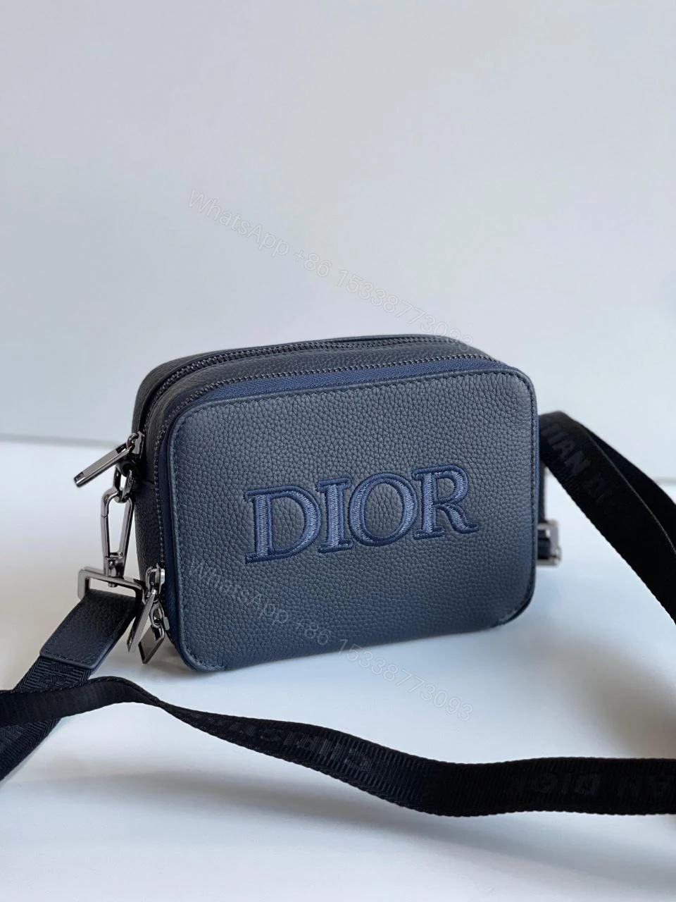 DIOR Grained Calfskin Pouch Navy Blue with dual compartments — view 1