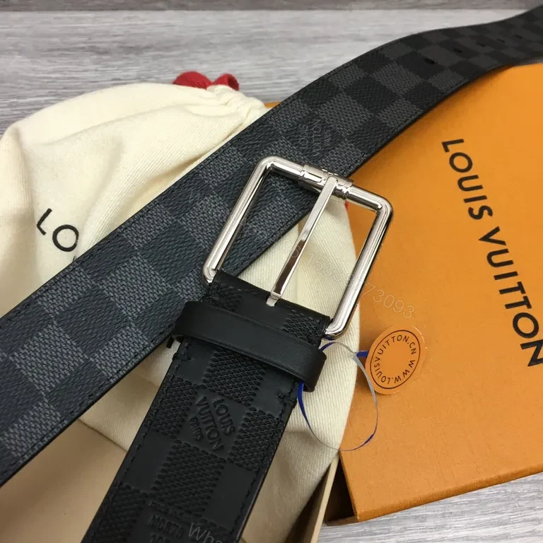 View 2 of Black Damier Belt with Signature Hardware - Luxe Coated Canvas