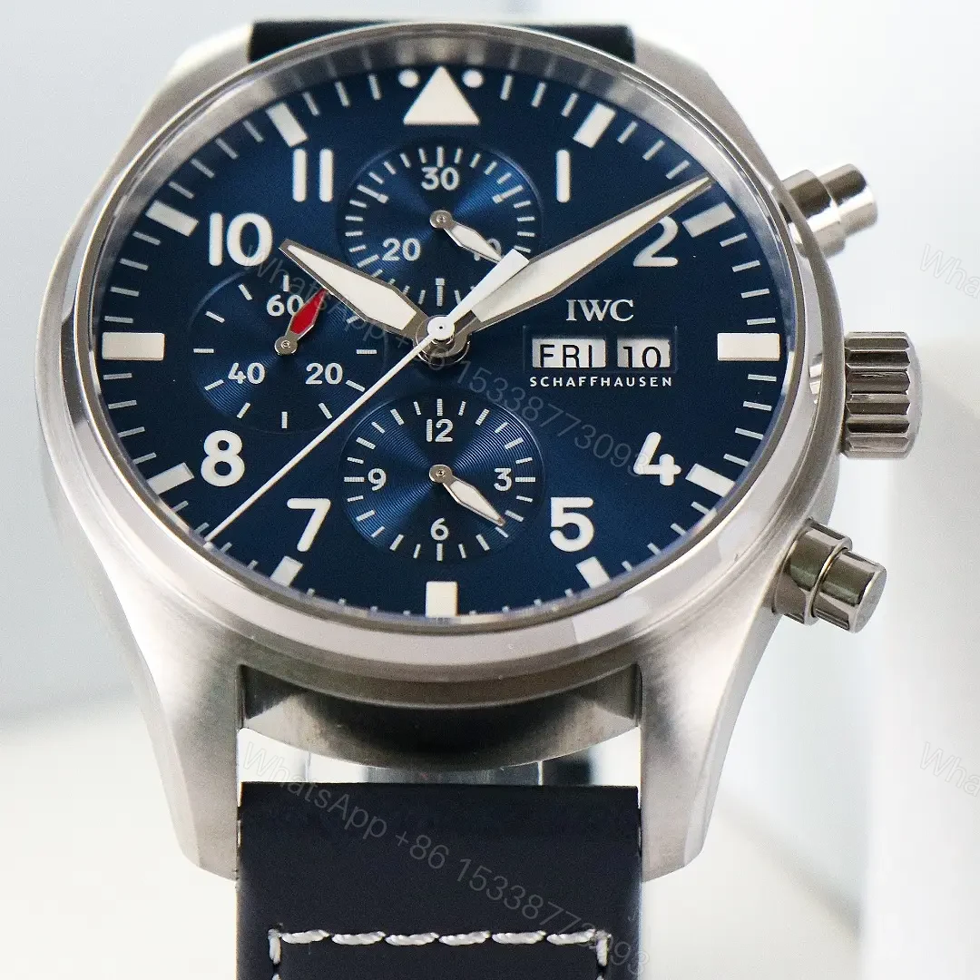 View 5 of IWC Pilot Chronograph Watch Blue Dial Black Leather Strap Ultimate 43MM IW3780031