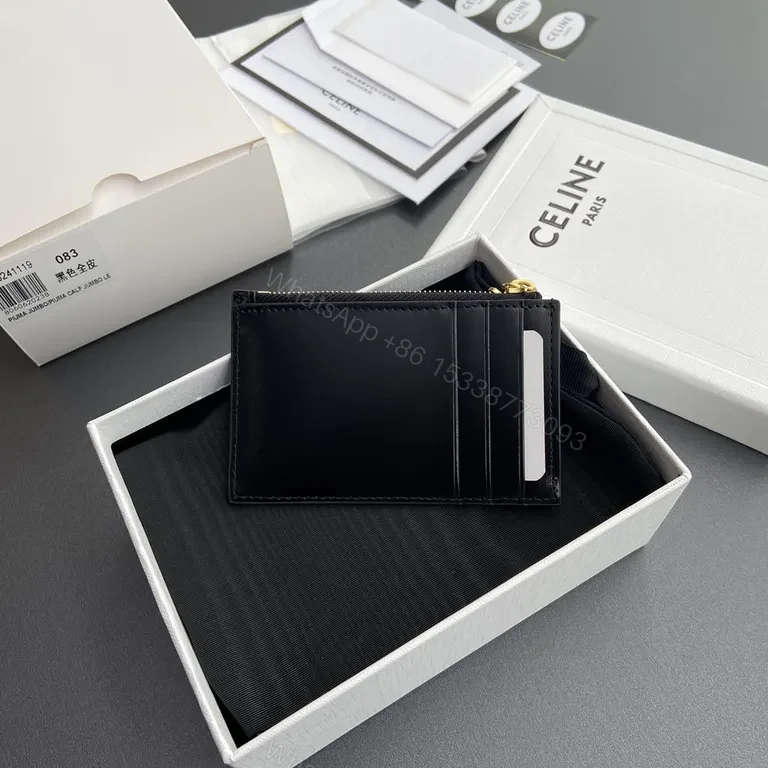 View 2 of Chic Black Cardholder: Gold Logo, Luxury Compact Organizer