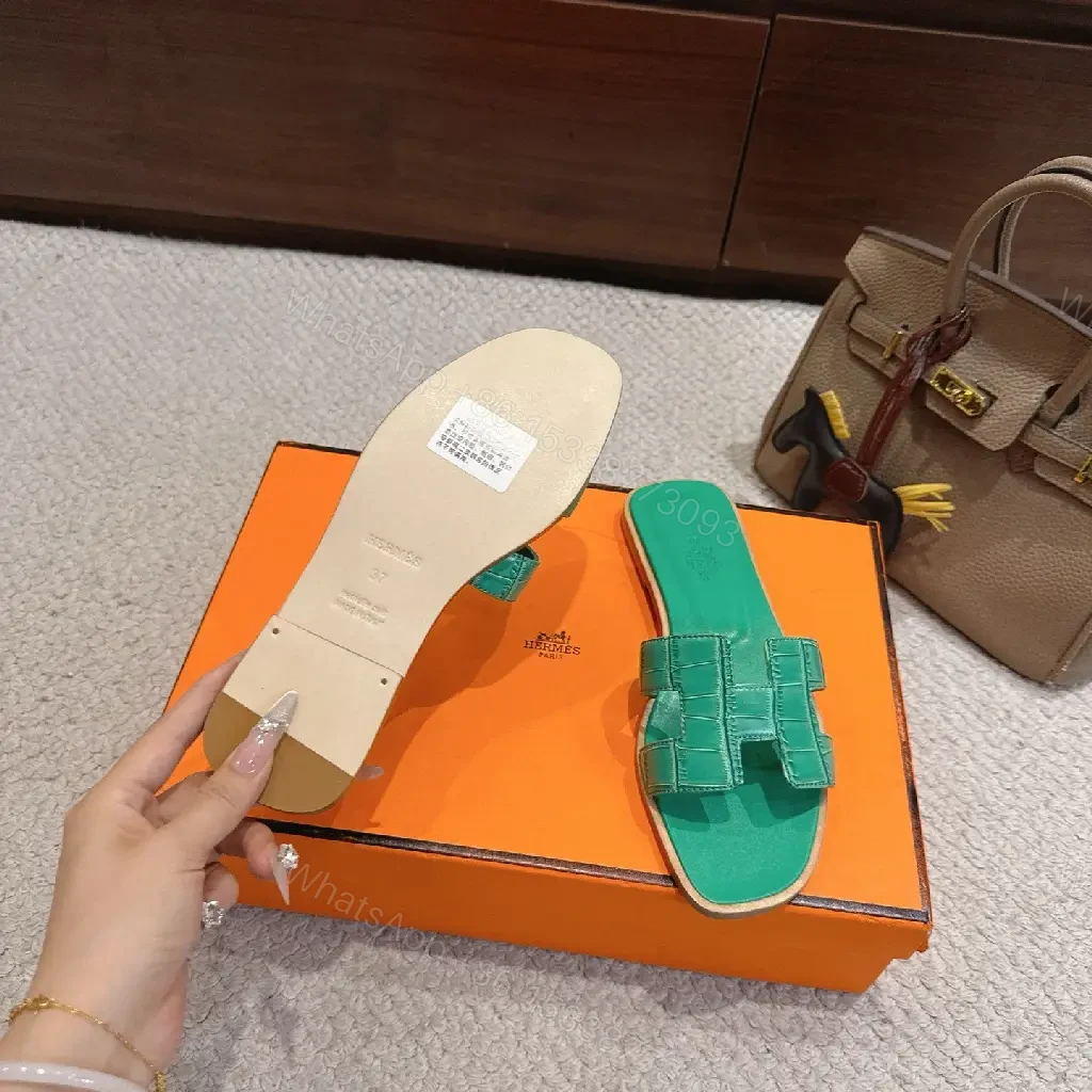 View 4 of Vivid Green Leather Slide: Luxe Comfort, Everyday Chic