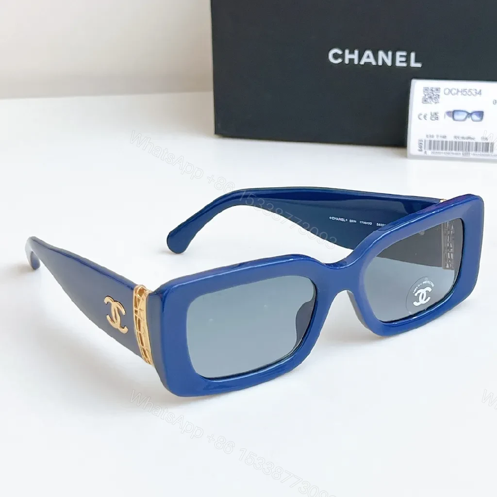 View 5 of Blue Square Sunglasses - Acetate, Gold Detailing, Luxe Style, UV Protection