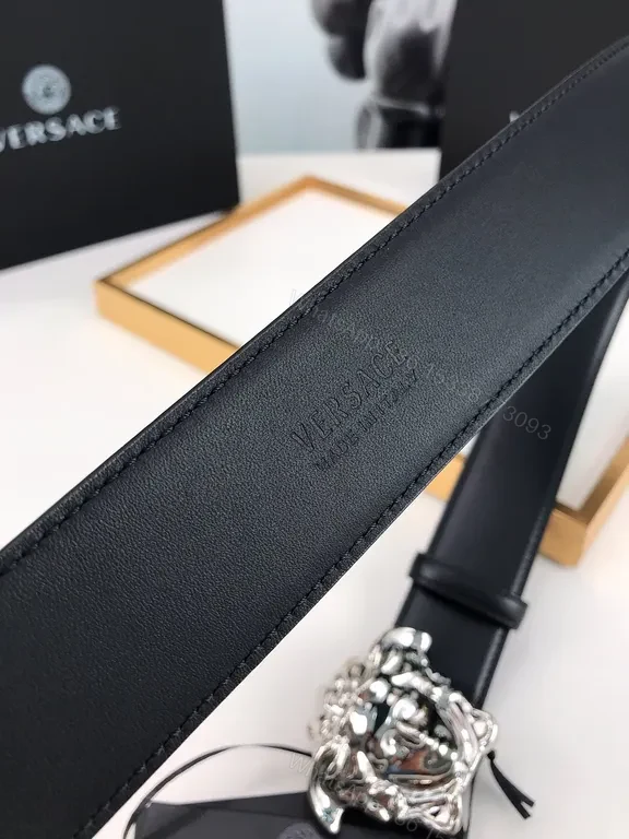 View 2 of Versace Medusa Buckle Leather Belt â€” Timeless Luxury Accessory