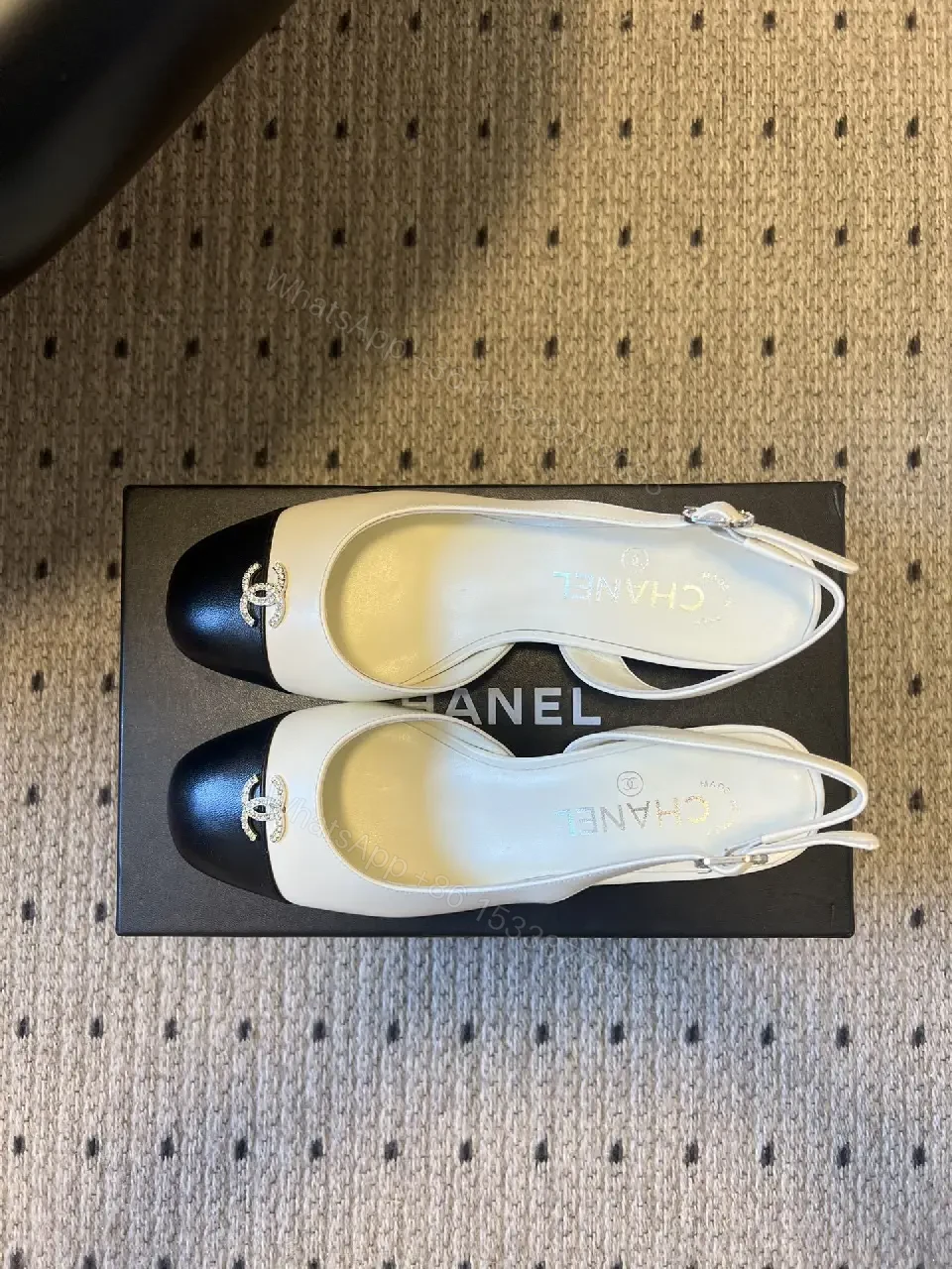 View 8 of Two-Tone Leather Slingback Pumps with Logo Hardware