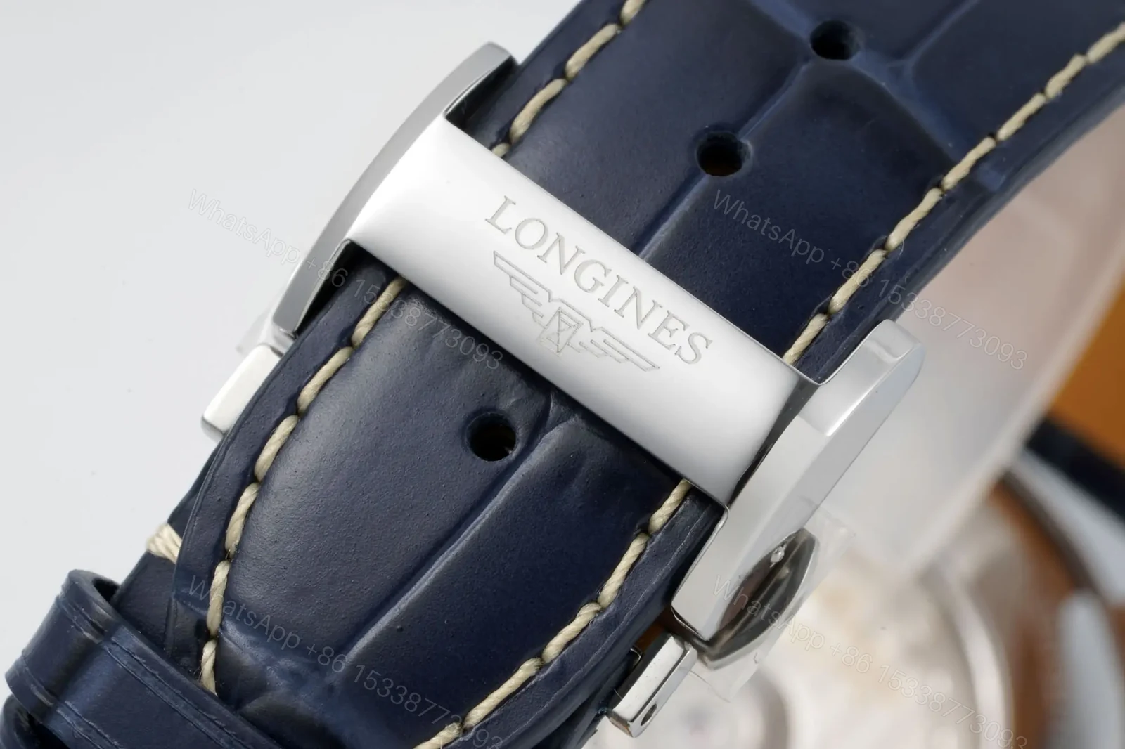 View 8 of Longines Master Collection Automatic Watch with Blue Dial and Leather Strap