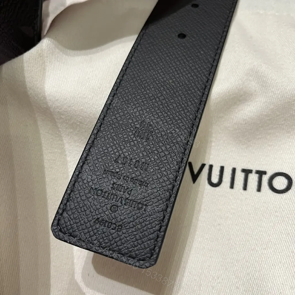View 5 of Black Pebbled Leather Belt with Oversized LV-Style Buckle