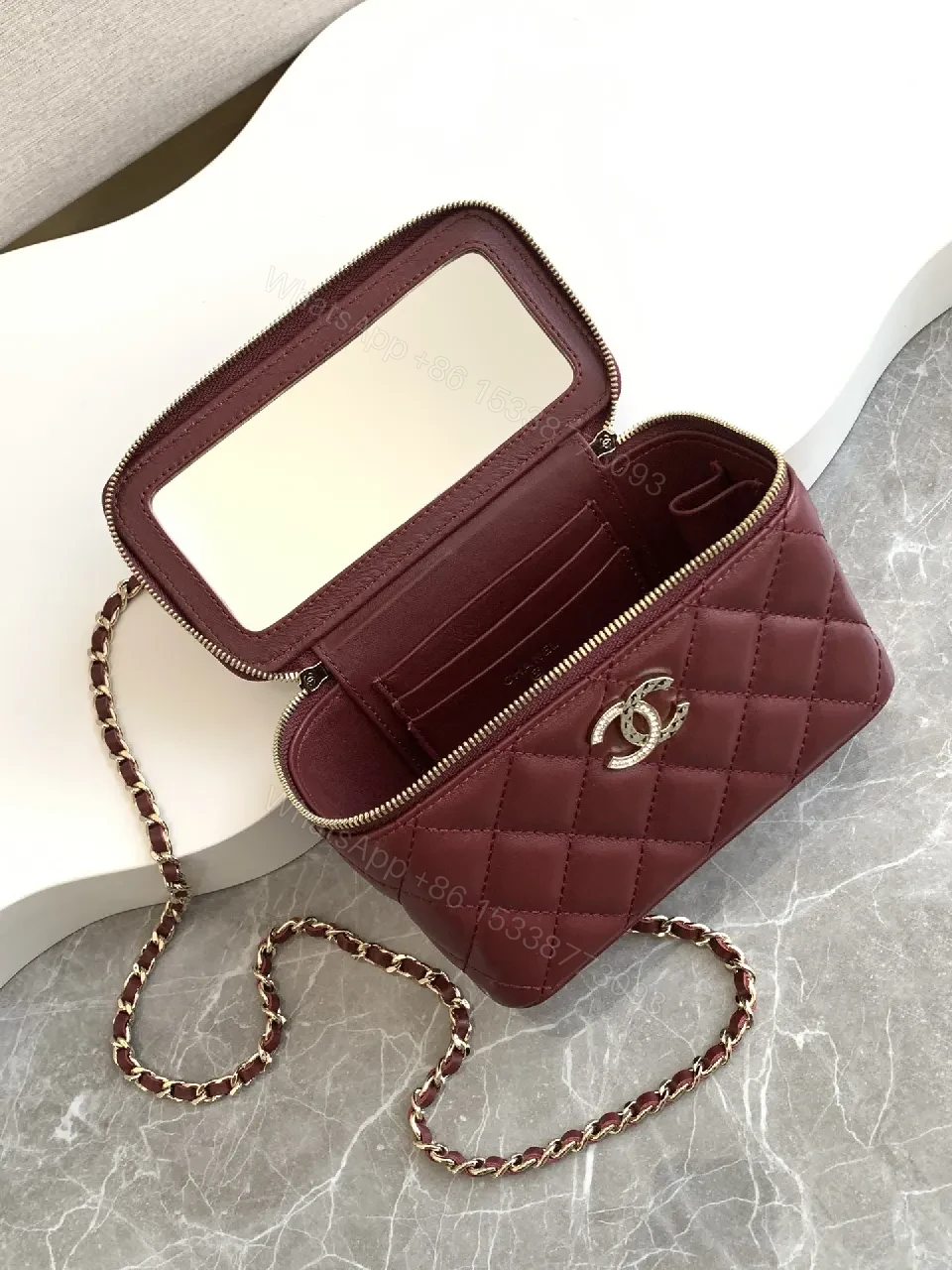 View 6 of Quilted Satchel Gold-Tone Logo Compact Crossbody Bag