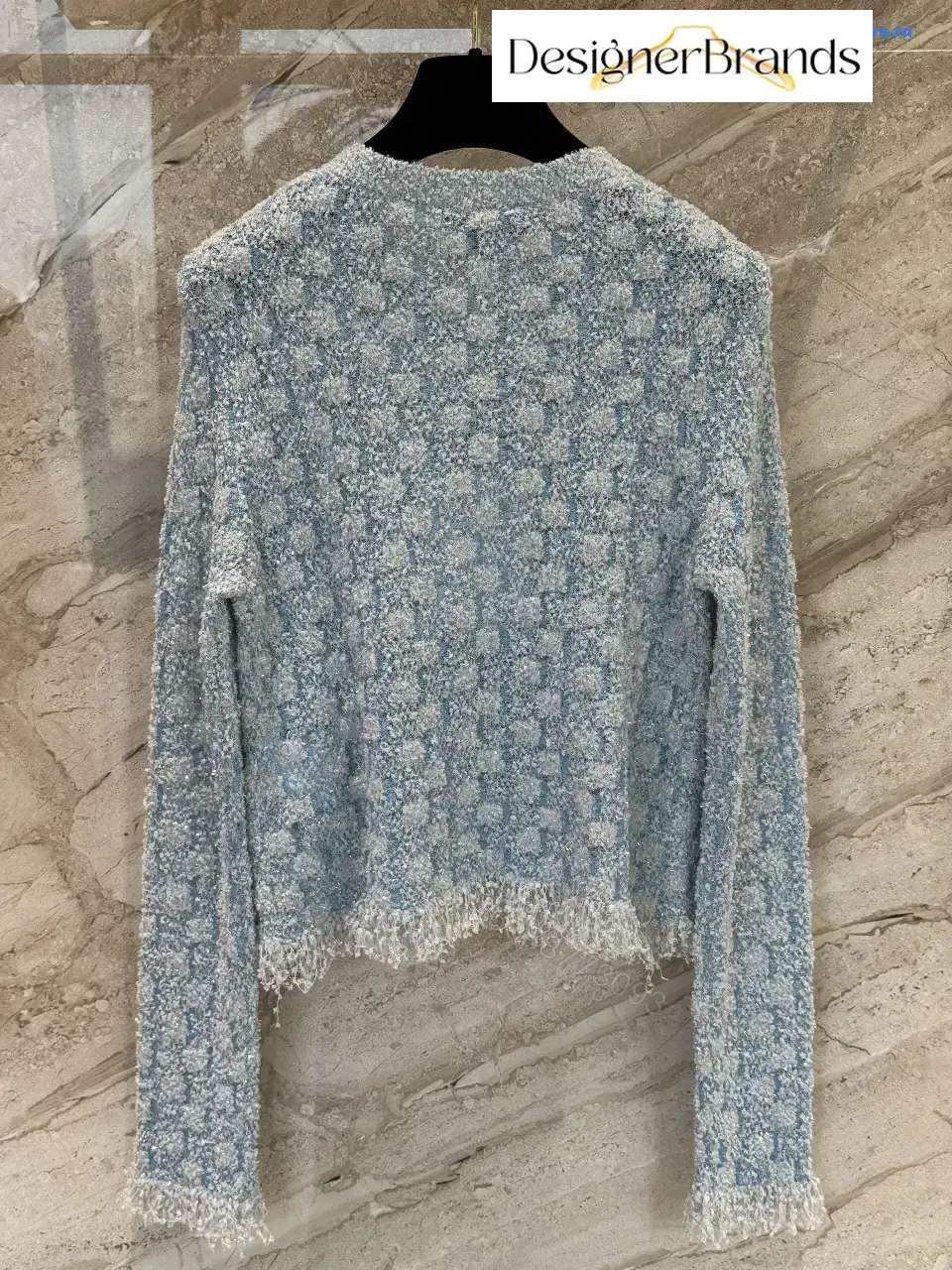 View 8 of Bouclé Bluish-Gray Cardigan Jacket: Luxe Texture & Comfort