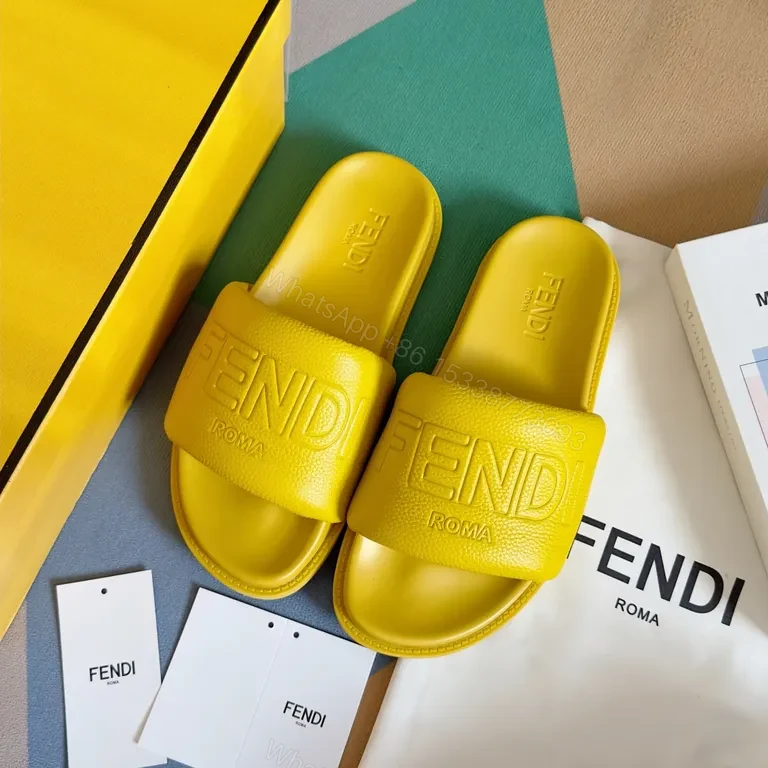 View 2 of Yellow Leather Slip-On Sandals by Fendi Roma + Contoured Comfort
