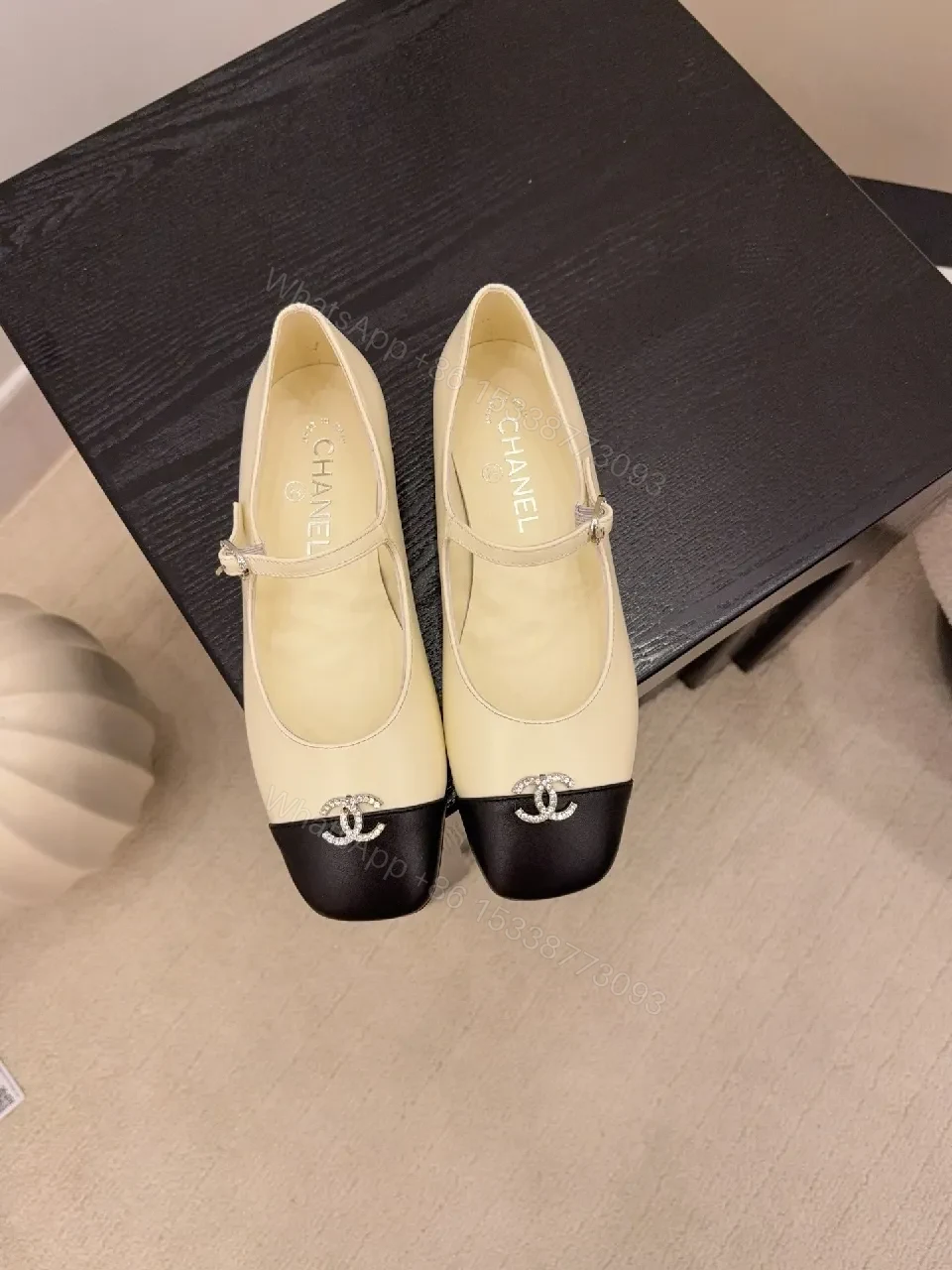 Two-Tone Mary Jane Flats with Logo Hardware, Elegant Everyday Footwear — view 1