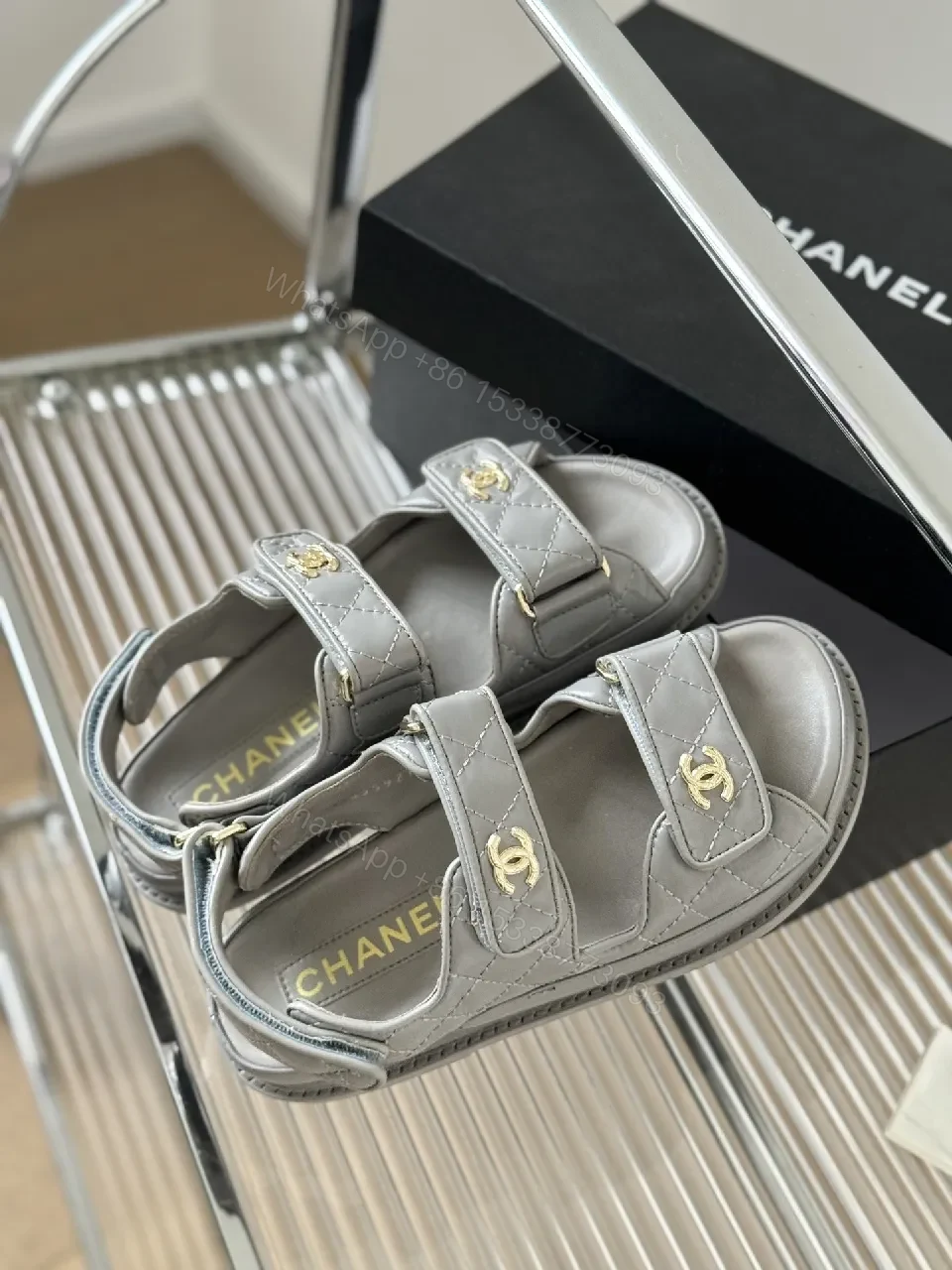 View 9 of Quilted Metallic Sandals – Gold Hardware, Luxe Comfort