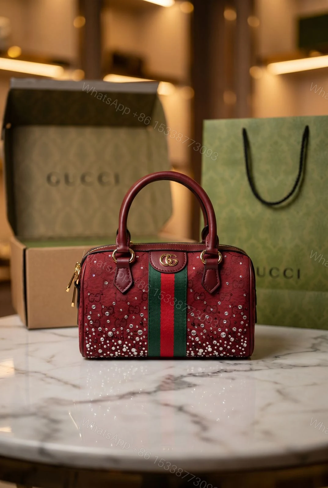 Gucci Ophidia Crystal Boston Bag Maroon First Copy | 12@ AAA+ Premium Replica — view 1