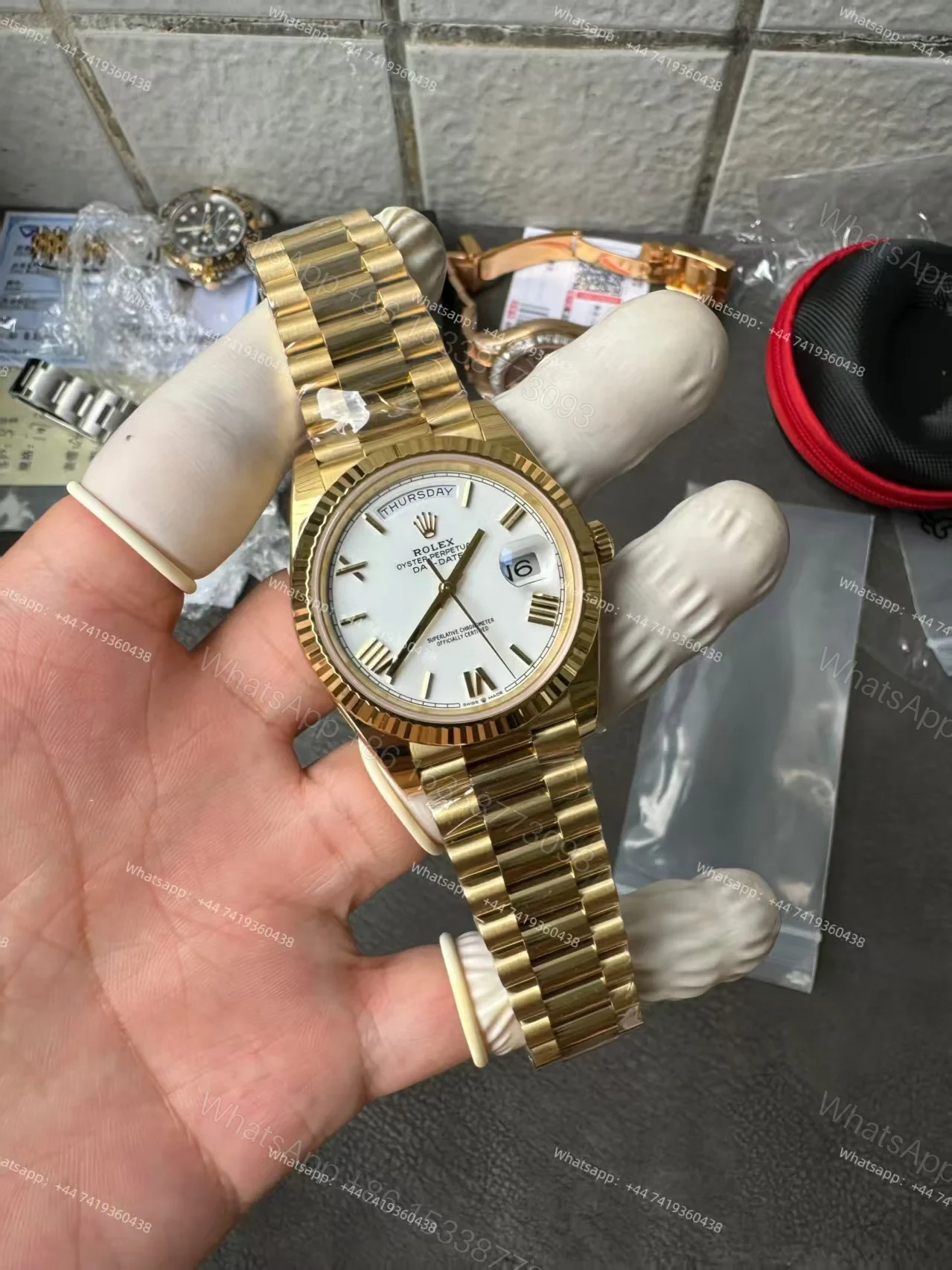View 2 of Rolex Day-Date M228238-0042 1:1 Replica Gold White Dial 40MM 3255 Movement Presidential Bracelet Super Clone Watch