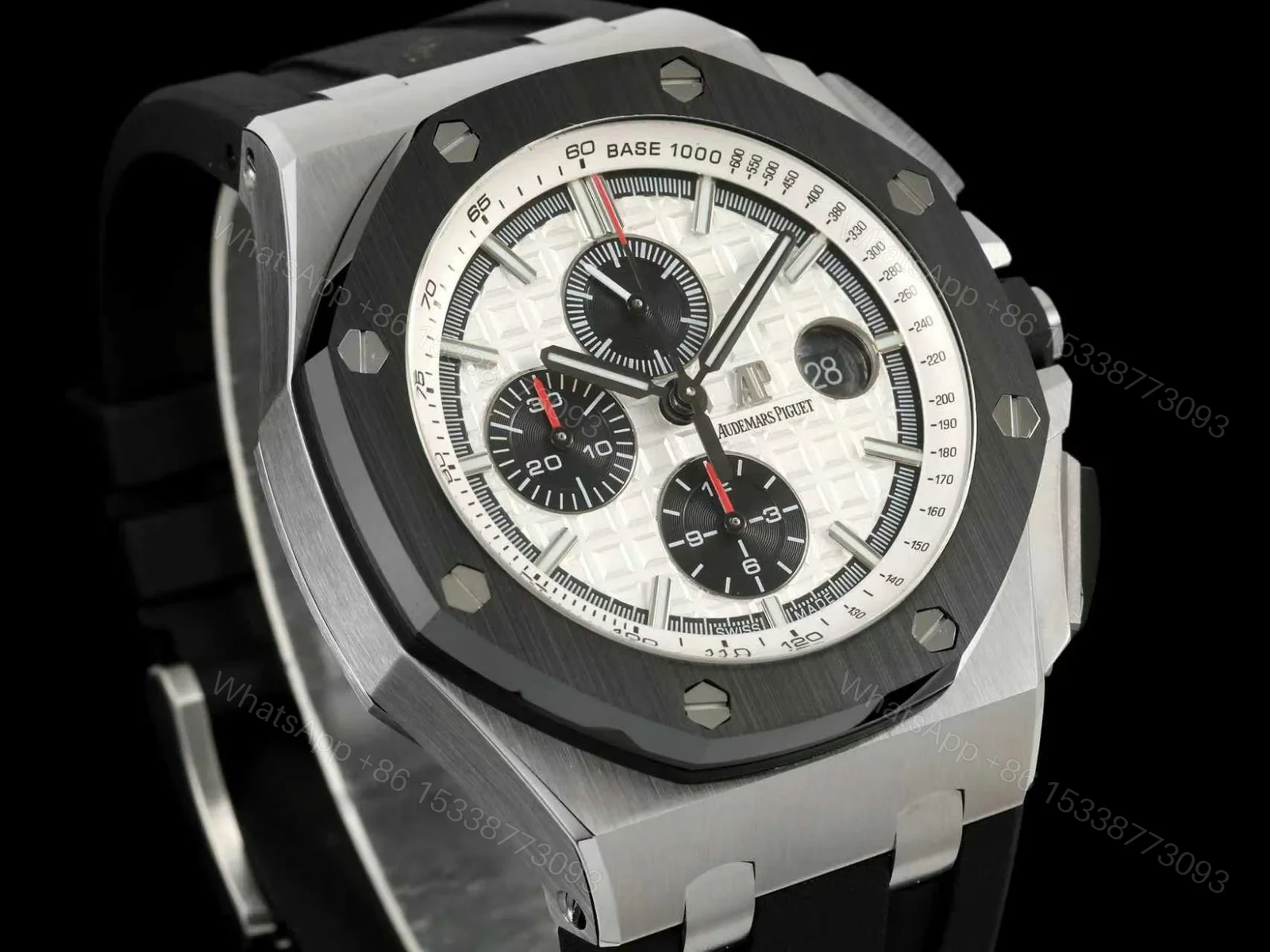 View 2 of Audemars Piguet Royal Oak Offshore White Replica 44MM Black Rubber Strap Chronograph RG-AP-ROO-WHT-BLK-RUB-44